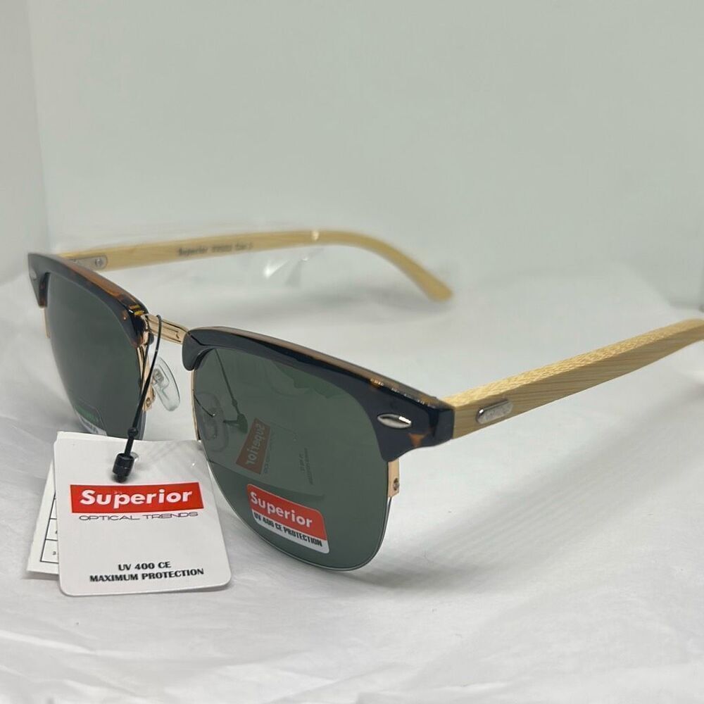 Superior Optical Trends Clubmaster-Style Sunglasses – Bamboo Arms – UV400 Maximu